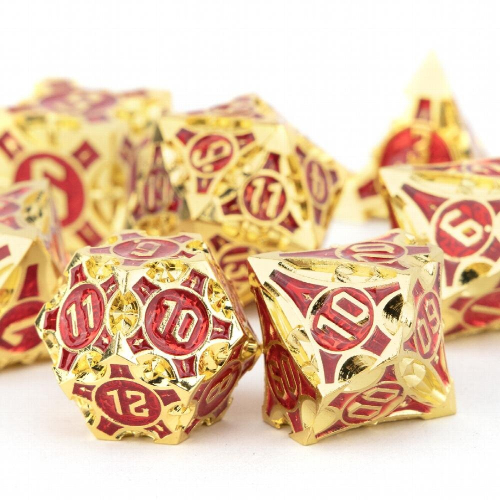 7pcs Golden Red Metal Solid Polyhedral Dice Set Suitable For Role Playing Board Game 1