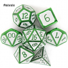 7pcs Green Standard Metal Dices Solid Metal Polyhedral Dice Set Suitable For Role Playing Board Game