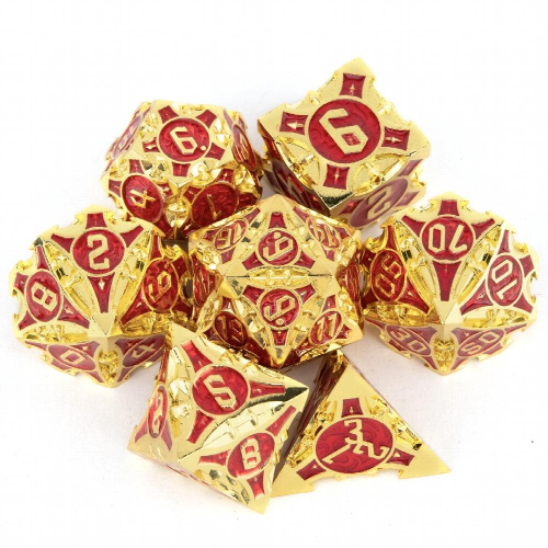 7pcs Golden Red Metal Solid Polyhedral Dice Set Suitable For Role Playing Board Game 2