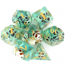 7pcs Green Skull Resin Golden Number Sharp Edge Dices Polyhedral Dice Suitable For Role Playing Board Game