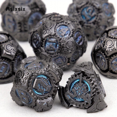 7pcs And Gear Wheel Solid Metal Polyhedral Dice Set Suitable For Role Playing Board Game 1