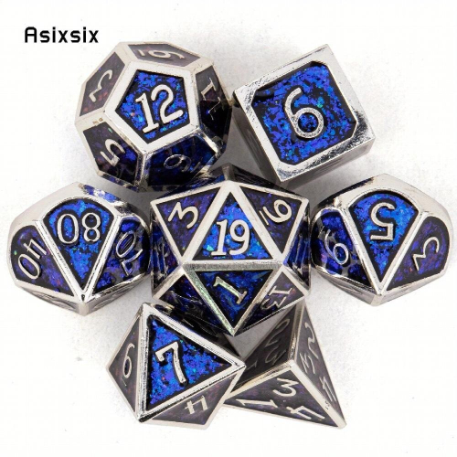 7pcs Silvery Standard Solid Metal Polyhedral Dice Set Suitable For Role Playing Board Game