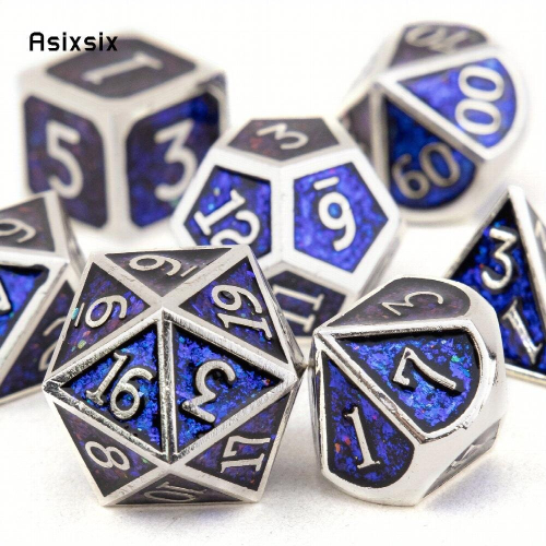 7pcs Silvery Standard Solid Metal Polyhedral Dice Set Suitable For Role Playing Board Game 1