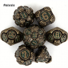 7pcs Green Copper Gear Wheel Solid Metal Polyhedral Dice Set Suitable For Role Playing Board Game