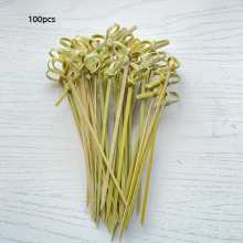 100pcs disposable Bamboo Stick String Fruit Stick Fork Green Skin Flower Knot Bamboo Stick Cocktail Tomatoes On Sticks Stick String Halloween Christma