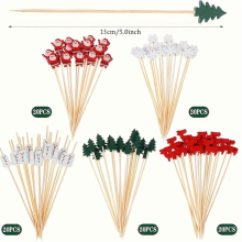 100 Pcs Christmas Cocktail Picks Appetizer Decorative Toothpicks Fruits Pick Bamboo Toothpicks Skewers For Cupcake Toppers Decorations Drink Fruit Par