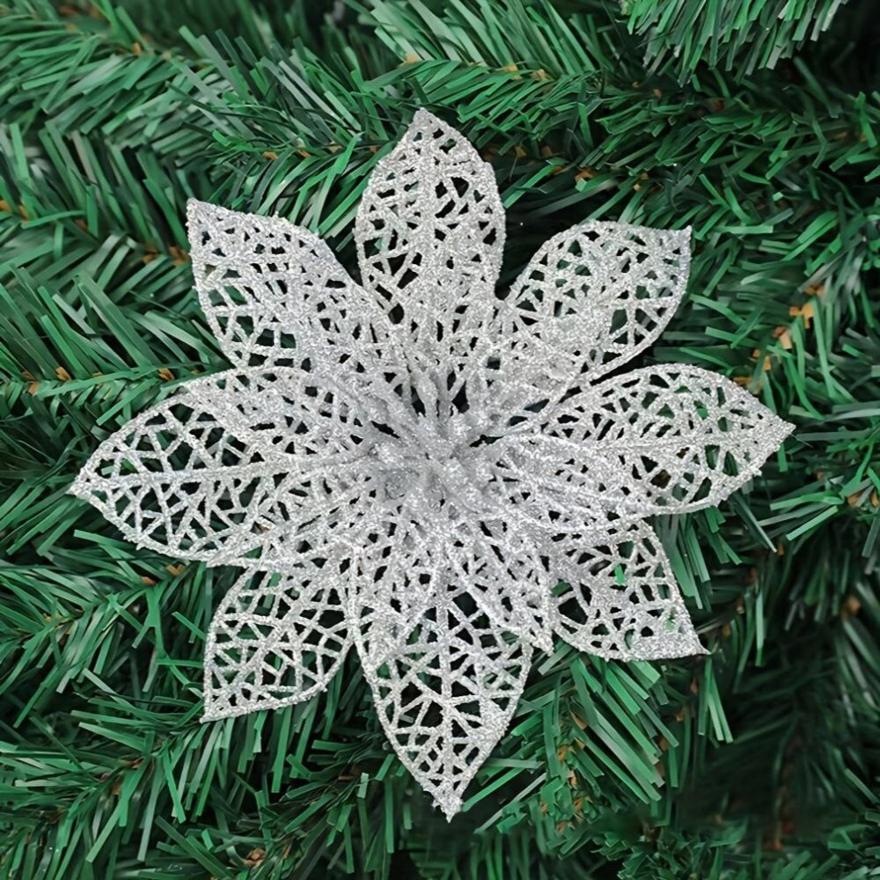 10pcs Artificial Christmas Flowers Christmas Tree Ornaments Embellishment Flowers For Home Christmas Xmas Party Decorations