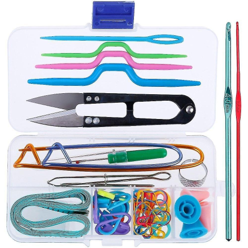 63 Pcs Knitting Kit - Knitting Tools With Tool Kit Accessories Box And 2 Knitting Hooks