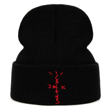 (Black and red) Cactus Jack Beanie Travis Scott Cotton Embroidery Winter Knitted Hat Skullies Hip Hop Knit Cap Astroworld