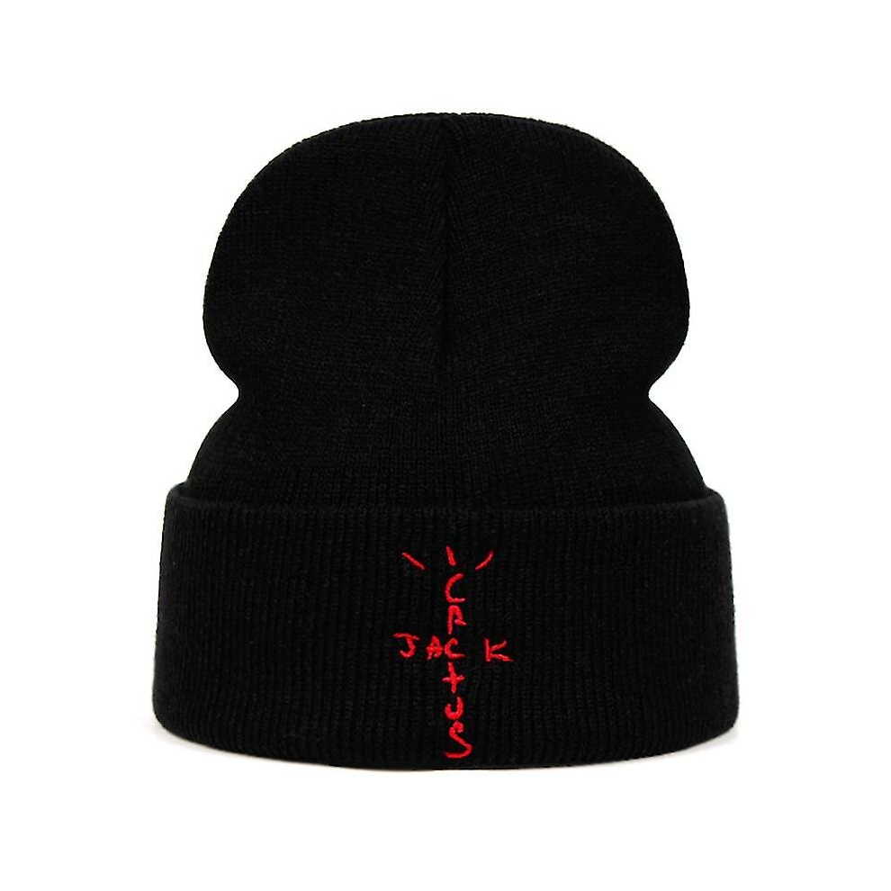 (Black And Red) Cactus Jack Beanie Travis Scott Cotton Embroidery Winter Knitted Hat Skullies Hip Hop Knit Cap Astroworld Black,Red