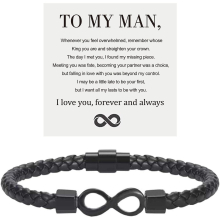 To My Man, Infinity Leather Bracelet Husband Gifts From Wife I Love You Forever And Always Bracelet Boyfriend Anniversary Birthday Christmas Fathers G