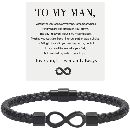 To My Man, Infinity Leather Bracelet Husband Gifts From Wife I Love You Forever And Always Bracelet Boyfriend Anniversary Birthday Christmas Fathers G