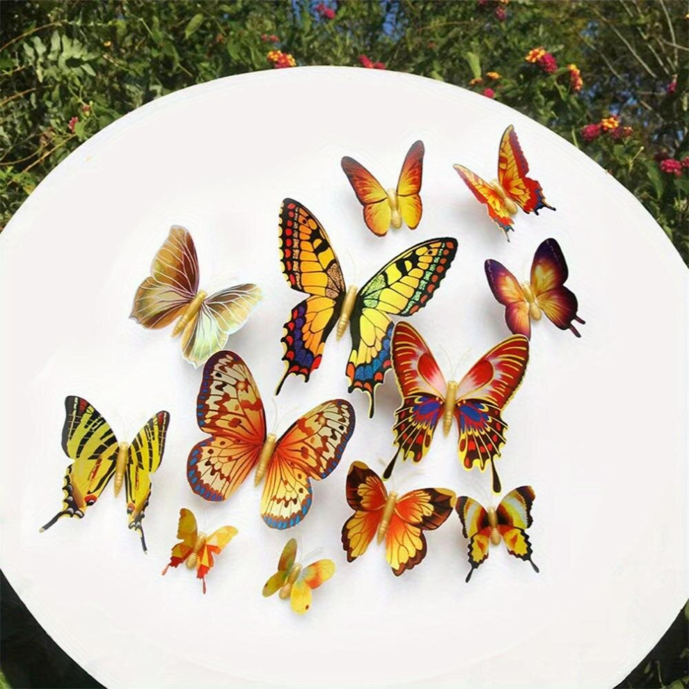 12pcs 3D Butterfly Toy Wall Decals Removable Butterfly Decor For Girls Stickers Kids Bedroom And Room Decoration Art Mural Double Wings Lifelike Suita
