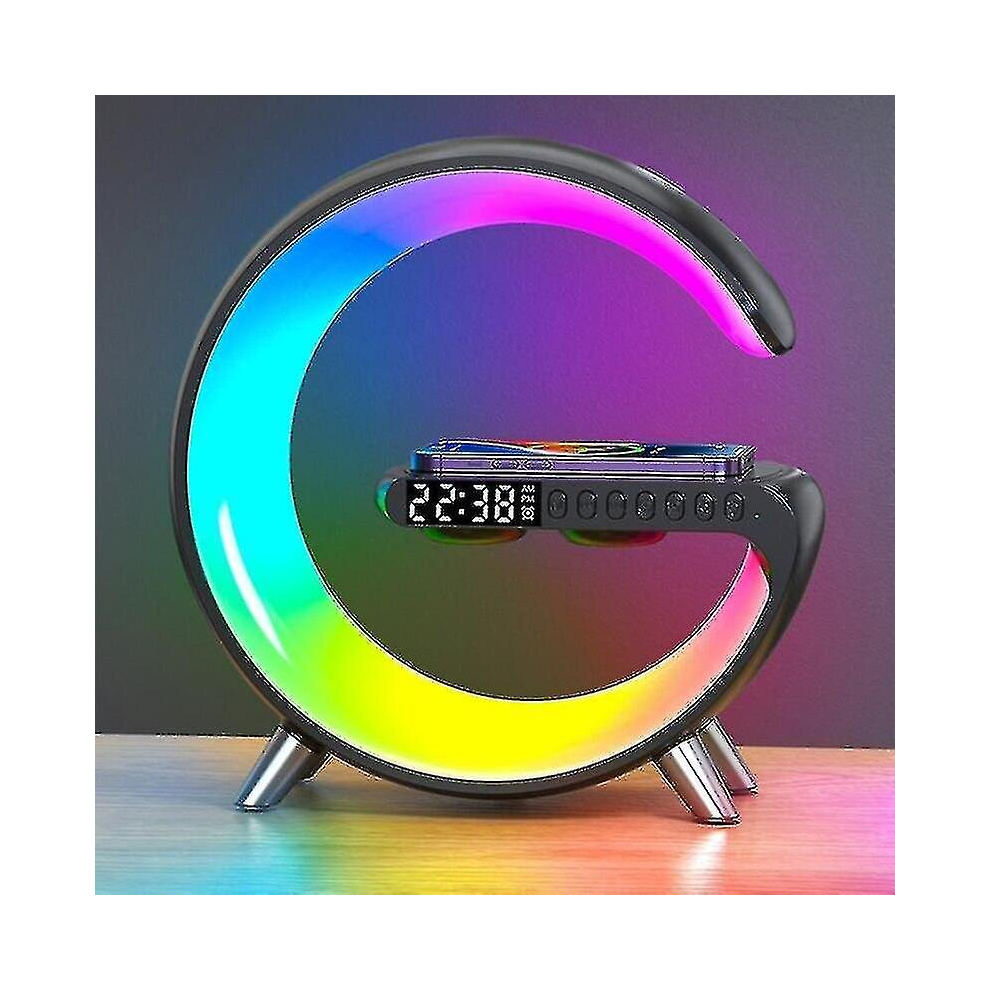 Multifunctional Wireless Charger Alarm Clock Speaker, App Control Rgb Night Wireless Charging Station(,Black) Light/Black 9326616263518