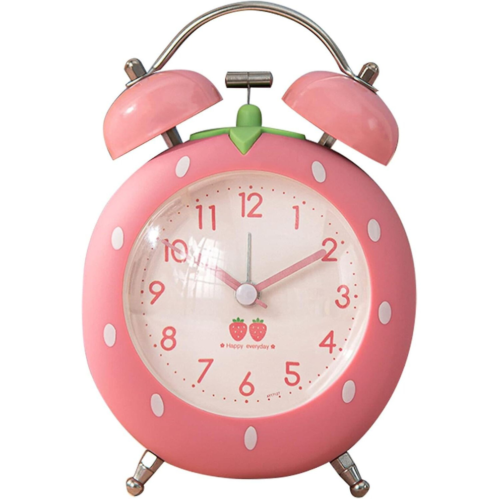 Strawberry Alarm Clock For Kids, Cute Alarm Clock For Heavy Sleepers With Backlight,Loud Twin Bell Alarm Clock For Bedroom Decoration Pink