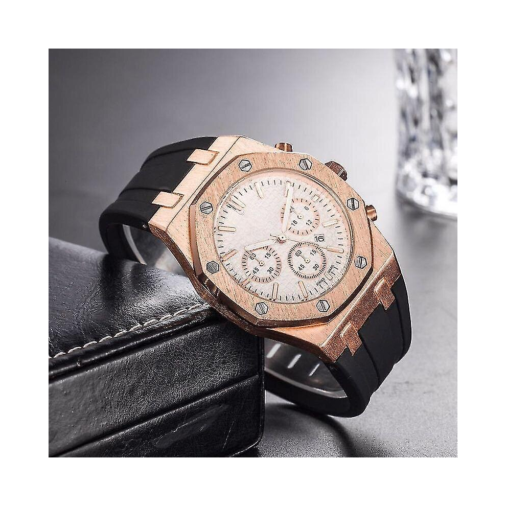 (3) Audemars Piguet Fashion Real Rubber Quartz Men's Watch-