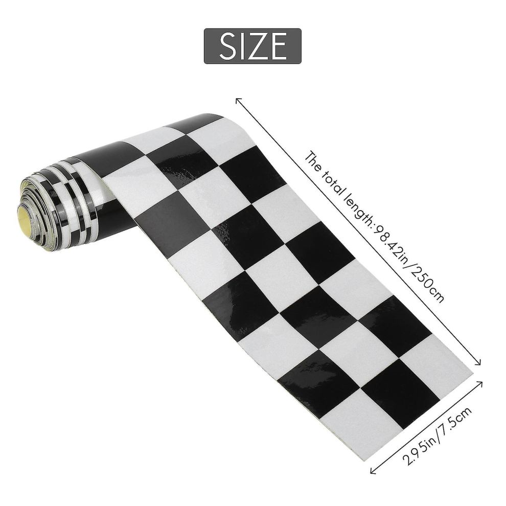 3 Inch Checkered Decal Tape Car Motorcycle Bike Tank Sticker Black/White 9326616285954