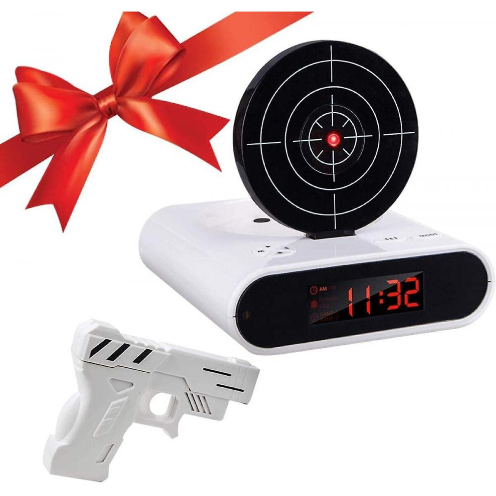Shao Target Wake-Up Alarm Clock, Creative Gun Shooting Alarm Personalized 12-Hour Digital Display, Suitable For Sleepers, For Boys And Girls (White) White