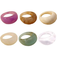 6 Pcs Colorful Resin Rings Acrylic Plastic Rings Gift For Women Girls