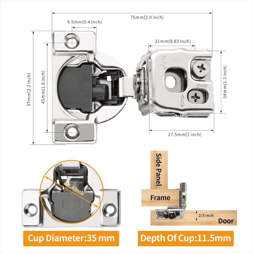 10 Pack 1-1/4 Inch 3D Soft Close Concealed Hinges for Face Frame Door