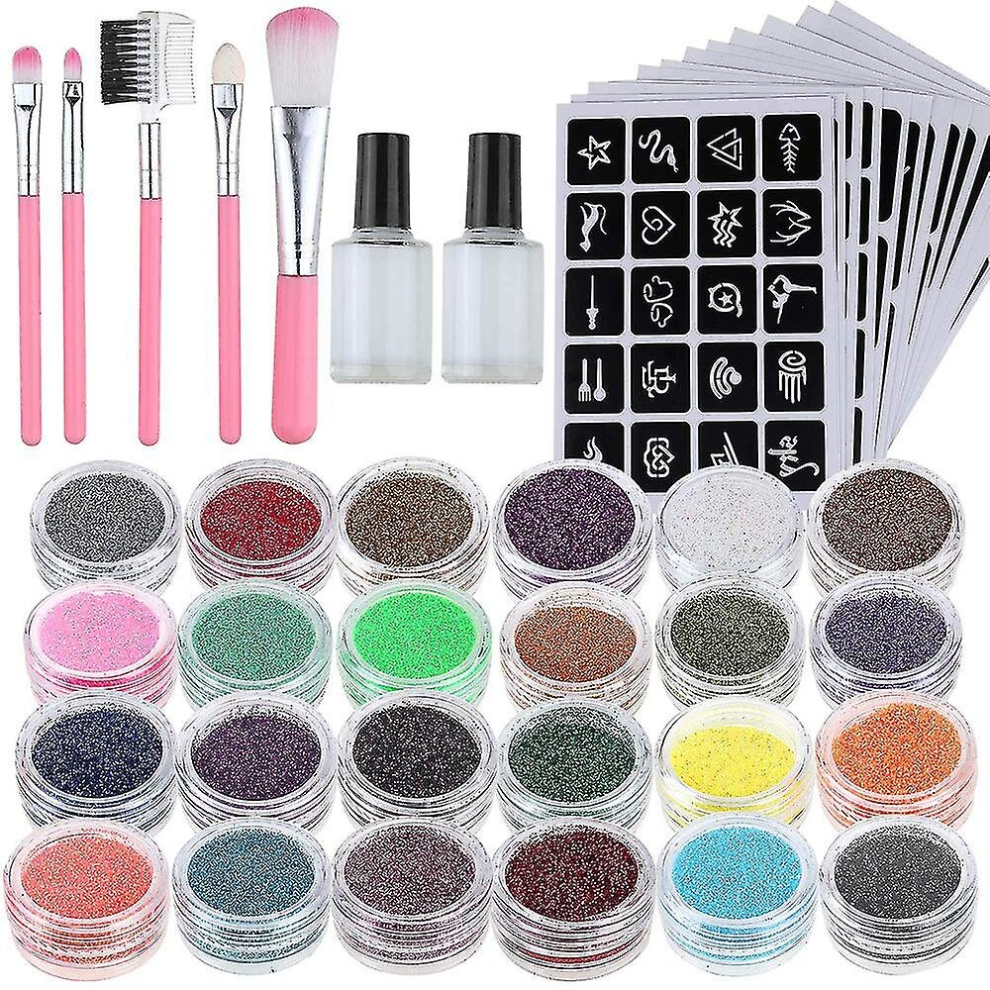 Glitter Tattoo Set, New Glitter Tattoo Kit With 24 Large Glitter Tubes 