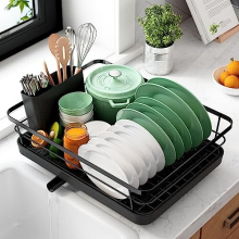 Kitsure Dish Drainer- Space-Saving Dish Drying Rack, Dish Racks for Kitchen Counter, Durable Stainless Steel Kitchen Drying Rack with a Cutlery