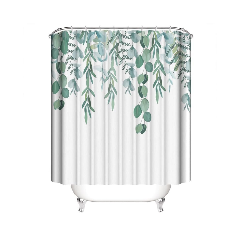 xinbai Green Eucalyptus Shower Curtain Sets,Watercolor Plant Leaves with Floral Bathroom Curtains,Modern Minimalist Bath Curtain, Waterproof Fabric