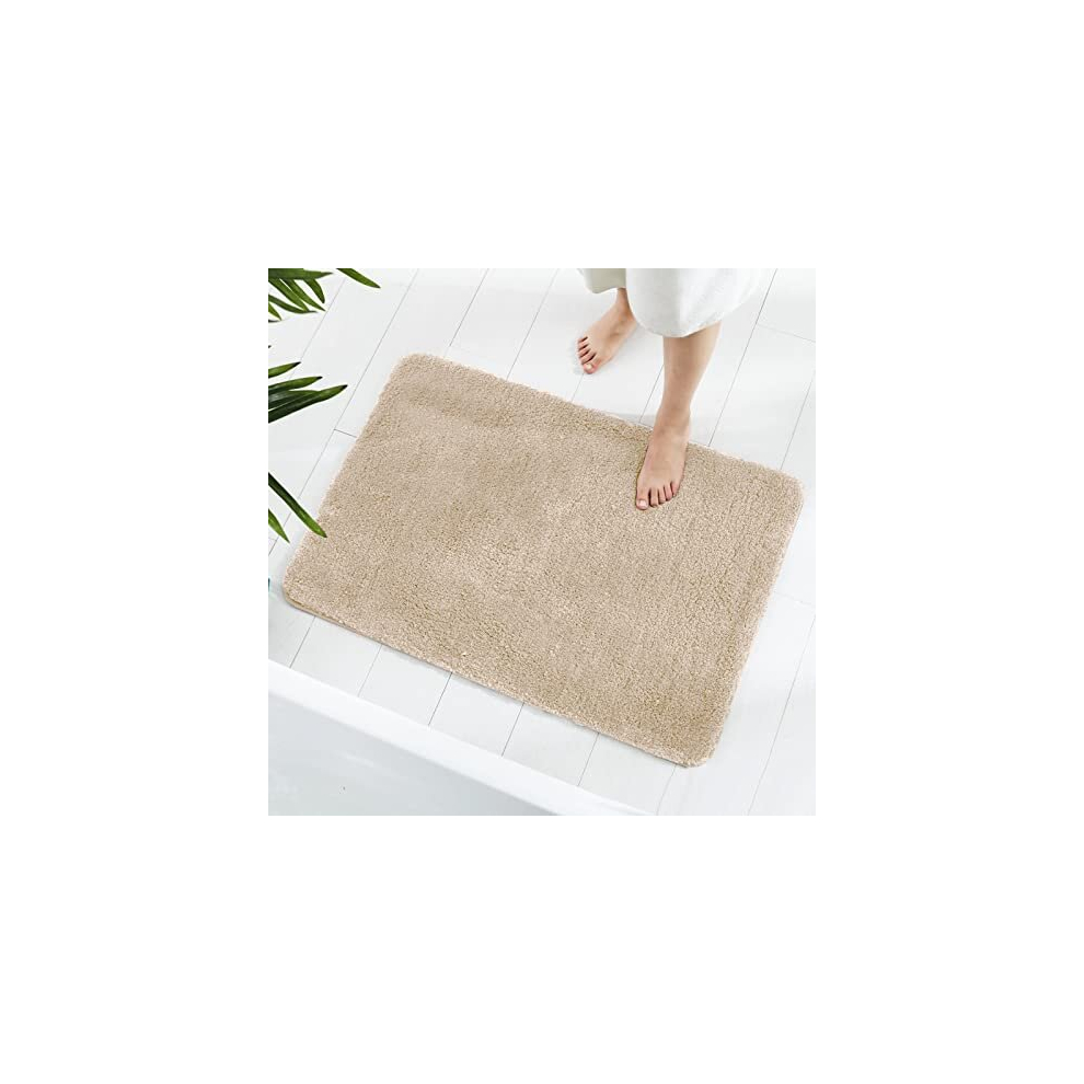 GONICVIN Bathroom Rugs, 60 x 90cm Fluffy Microfiber Absorbent Non-Slip Bath Mats, Machine Washable Bath Rugs for Tub, Shower and Bathroom (Beige)