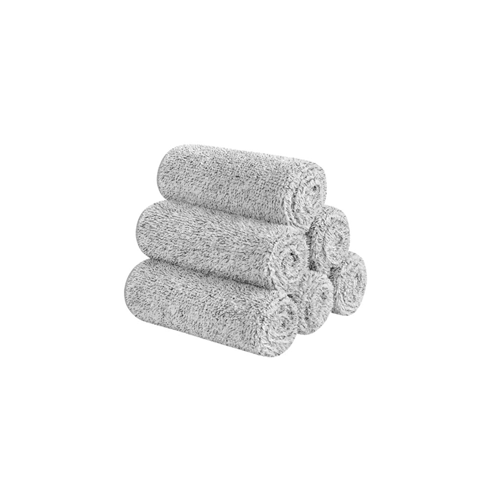 SINLAND Microfiber Face Towels Ultra Soft Bamboo Charcoal Facial Washcloths Face Cloth for Bath 30cmx30cm 6 Pack Grey