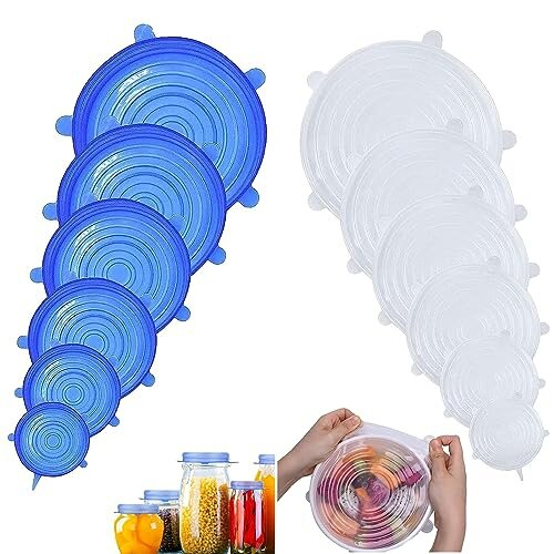 12PCS Silicone Stretch Lids Reusable Food Covers Silicone and Lids Food ...