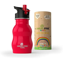 Greens Steel Kids Water Bottle 350ml - Red Stainless Steel, Leak-Proof Lid with Straw & Handle, Easy Sip Toddler Cup, Eco-Friendly (redkidsbottle)