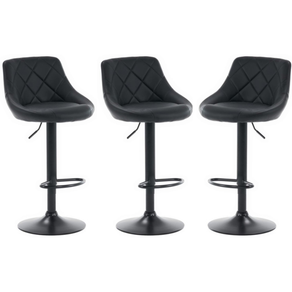 Millies Design (Black) Set Of 3 Bar Stools, Faux Leather Swivel, Height Adjustable Black