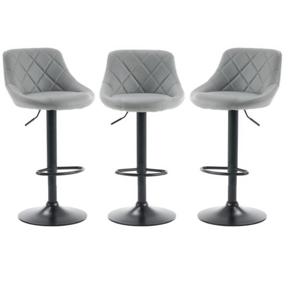 (GREY) Set of 3 Bar Stools, Faux Leather , swivel, height adjustable