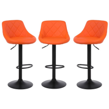 (ORANGE) Set of 3 Bar Stools, Faux Leather , swivel, height adjustable