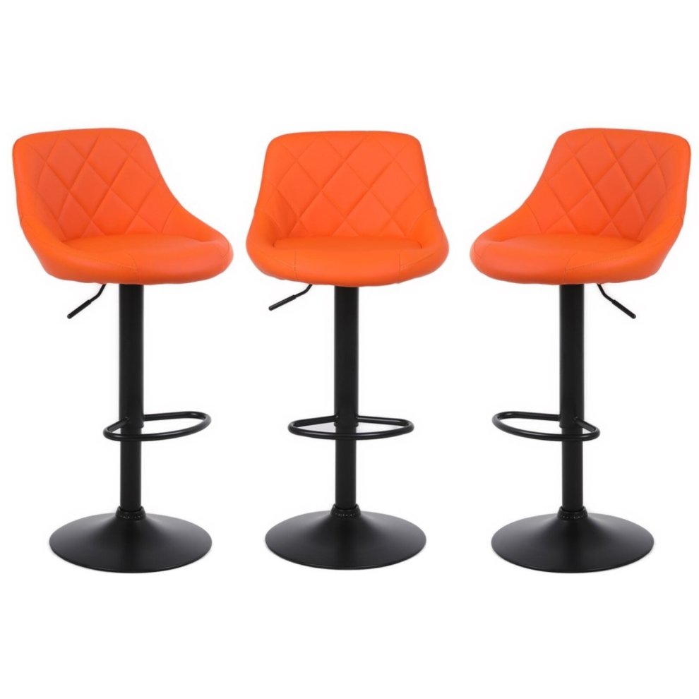 Millies Design (Orange) Set Of 3 Bar Stools, Faux Leather Swivel, Height Adjustable Orange