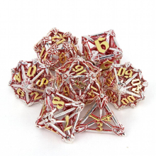 7pcs Silvery Red Leaf Flower Metal Dices Hollow Metal Polyhedral Dice Set Suitable For Role Playing Board Game