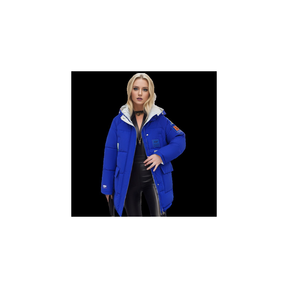 (XXL, blue) Women's Reversible Down Jacket Winter Mid-length Cotton Coat Loose Cotton Jacket
