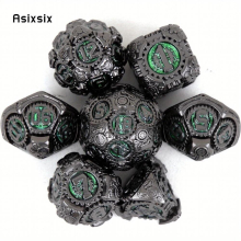 7pcs Green And Gear Wheel Solid Metal Polyhedral Dice Set Suitable For Role Playing Board Game