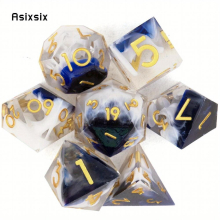 7pcs Golden Number Sharp Edge Resin Polyhedral Dices Suitable For Role Playing Board Game