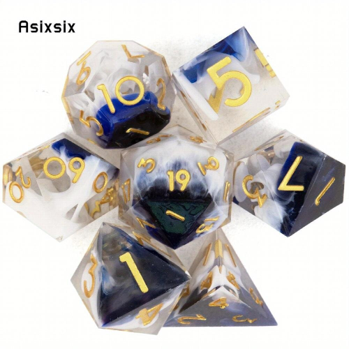 7pcs Golden Number Sharp Edge Resin Polyhedral Dices Suitable For Role Playing Board Game