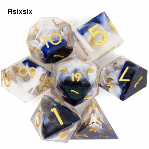7pcs Golden Number Sharp Edge Resin Polyhedral Dices Suitable For Role Playing Board Game 2