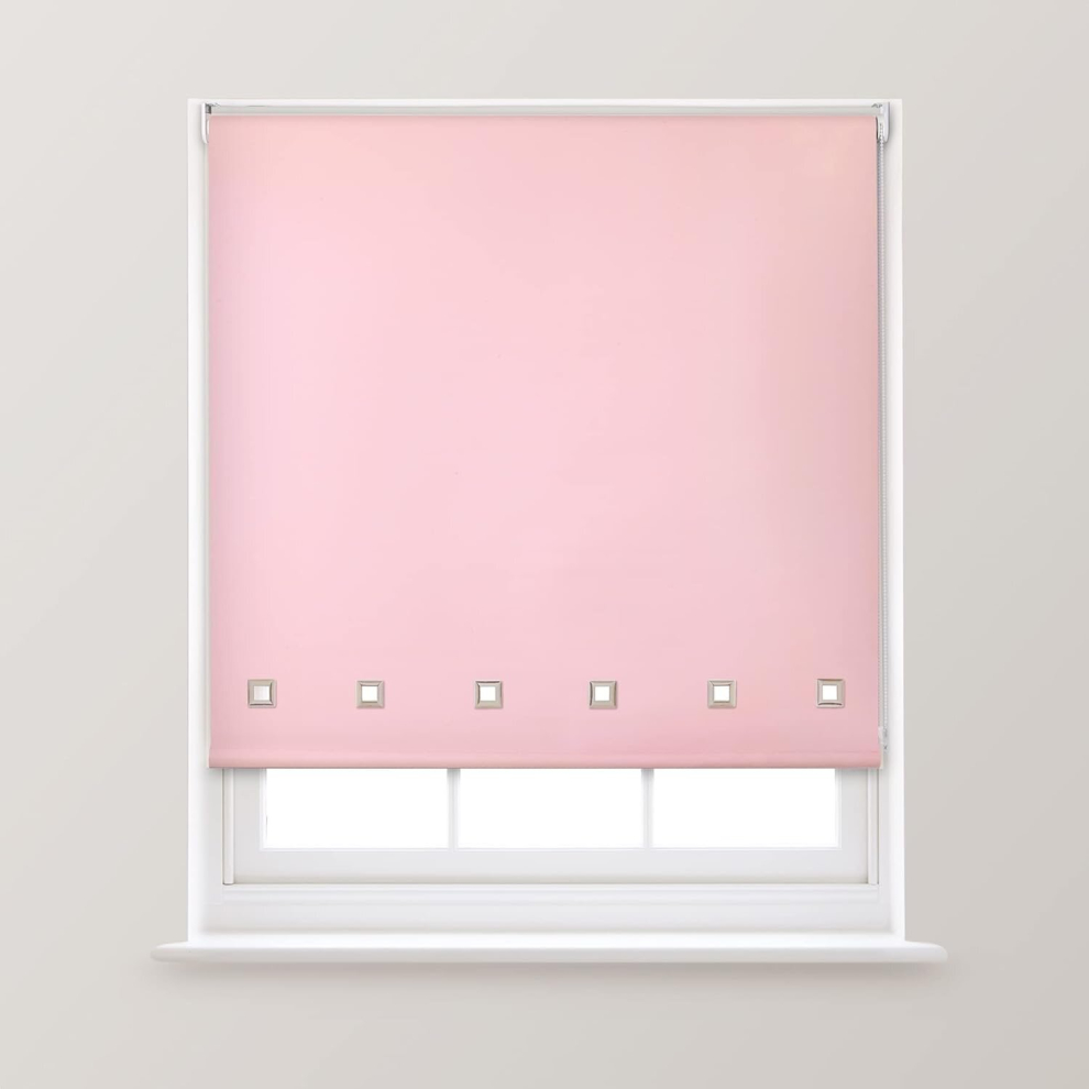 (Pink, 150cm x 170cm (59" x 66.9") (5FT)) A.Unique Home Premium Quality Trimmable Square Eyelet Window Roller Blind in a Variety of Colours and Sizes