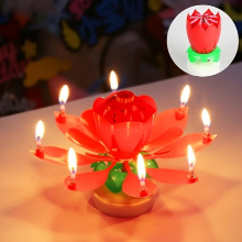 Music Candle Birthday Candle Flowering Double Layer Rotating Lotus Candle Birthday Cake Candle Holiday Party Supplies