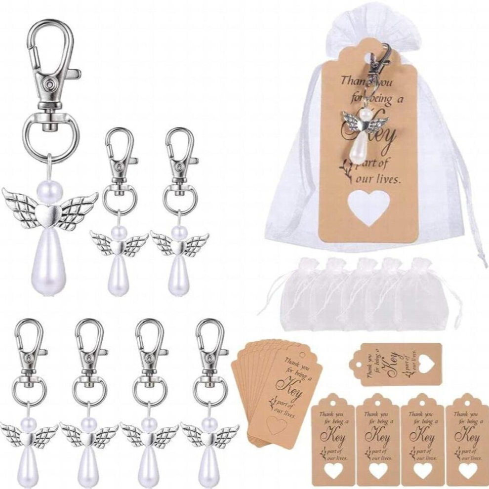 10pcs Angel Wings Keychain With Thank You Tags And Drawstring Bag Baby Shower Keepsakes Wedding Favors Thank You For Showers
