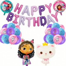 29pcs Doll House Balloons Birthday Theme Birthday Letter 1pc 40 Aluminum Film Ball 2pcs 45 Doll 1pc Cat 1pc Latex Balloon 24pcs 30 Birthday Party Scen