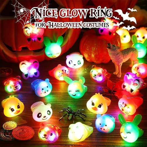 Glowing Ring Glitter Animal Ring Holiday Party Ring 9 Styles Mixed Pack