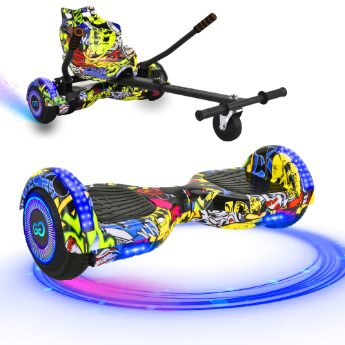 (Graffiti Yellow Bundle) 6.5'' Hoverboard and Hoverkart Go Kart LED Bundle