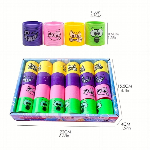 24pcs 4 Funny Smile Pattern Rainbow Ring Finger Pull Toys Elastic Ring Spring Stacking Ring Birthday Party Small Gift Package Set 1