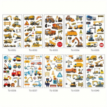 10pcs Excavator Stickers Cartoon Disposable Stickers Toys Engineering Vehicles Tattoo Stickers Creative Gift For Family Holiday Party Birthday Christm