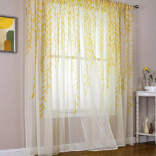 1pc Golden Willow Leaf Stripe Background Cloth Yellow Willow Leaf Mesh Curtain Party Home Decoration